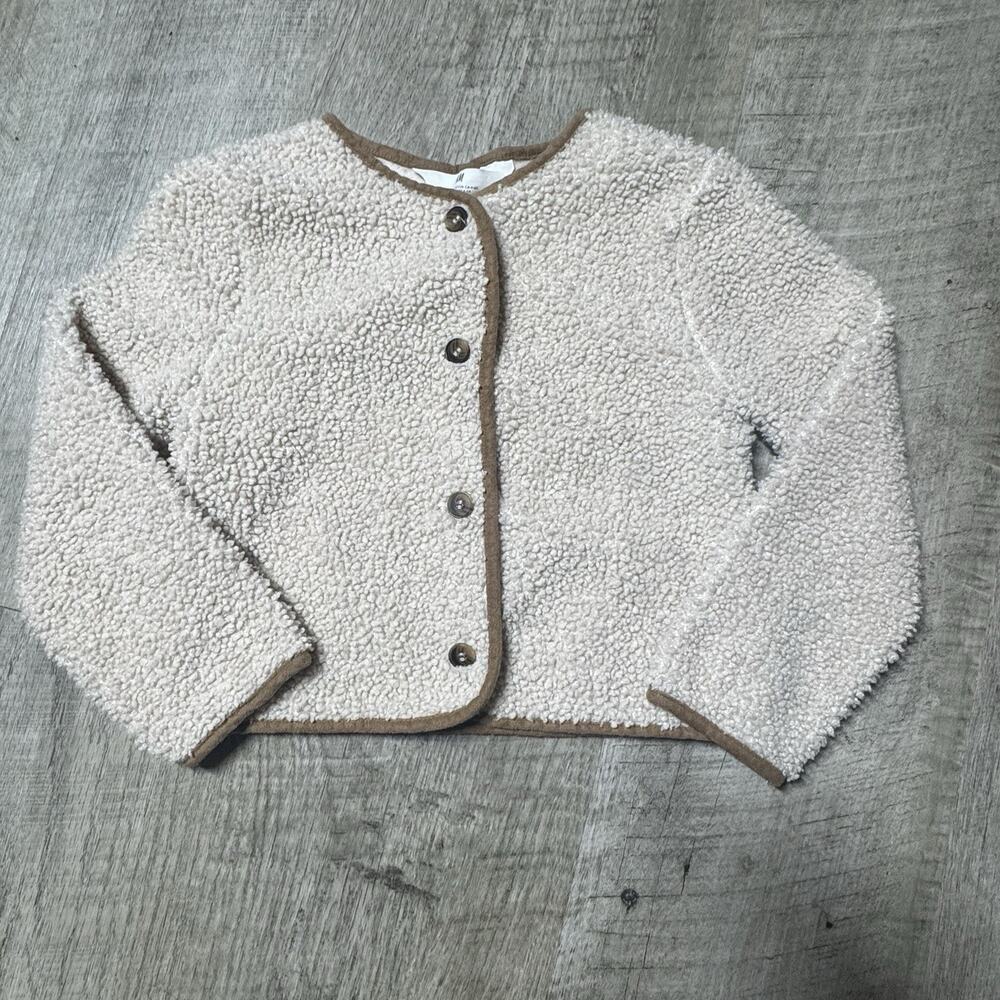 H&M Girls Cream Teddy Cozy Fleece Jacket Faux Sherpa Button Coat Cardigan 5/6